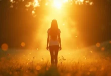 Person surrounded by golden aura energy field during spiritual cleansing practice