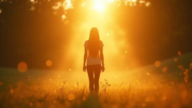 Person surrounded by golden aura energy field during spiritual cleansing practice
