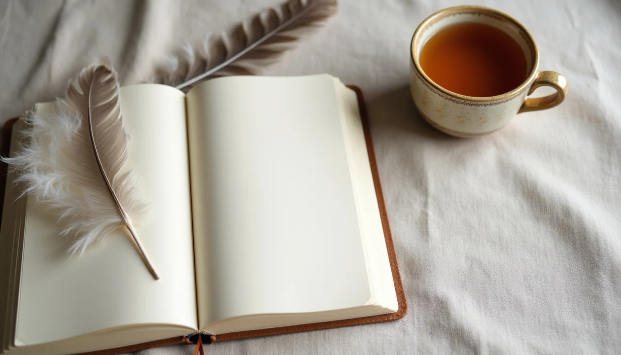 Feather beside a journal for reflecting on spiritual signs from the universe