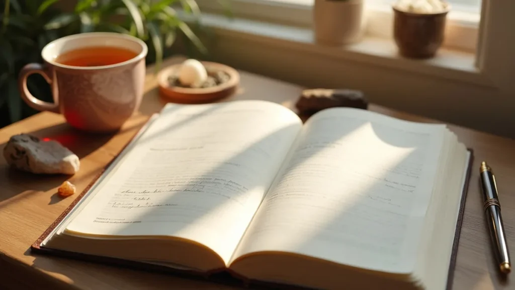 Gratitude journaling for abundance with a peaceful notebook scene