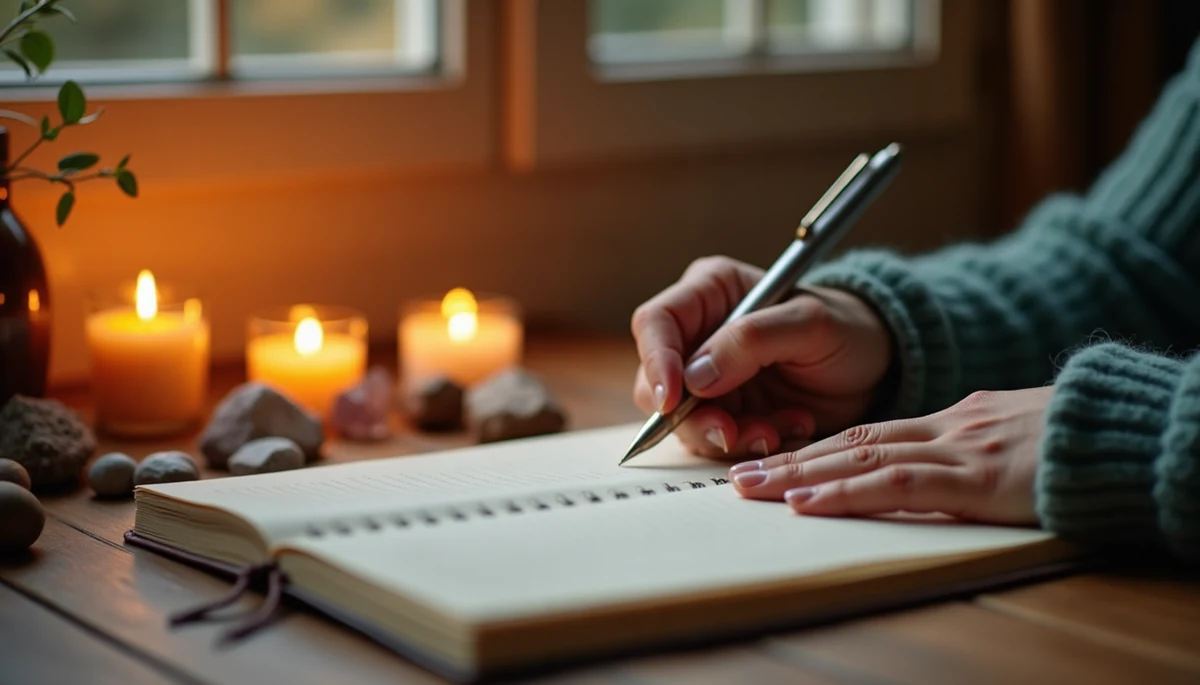 Automatic Writing Journaling Practice for Intuition Person writing in a journal as a practice for developing intuitive awareness and connecting with inner wisdom