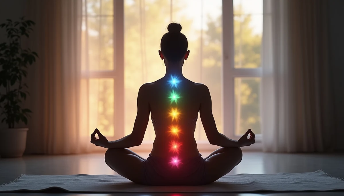Chakra energy centers glowing during Reiki healing meditation