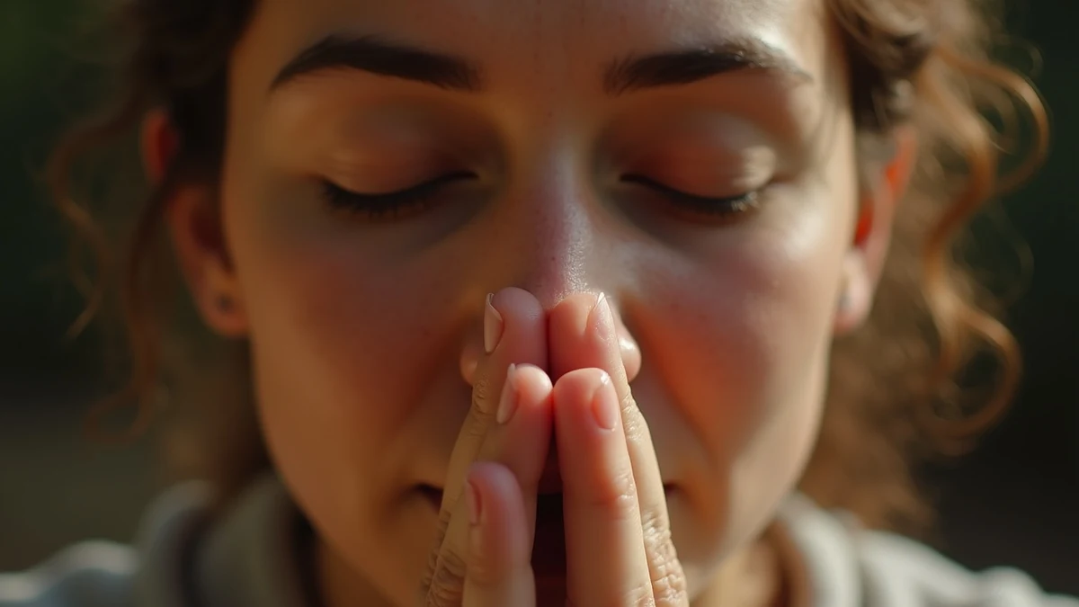 Holistic Breathing Alternate Nostril Breathing Practice Person practicing alternate nostril breathing Nadi Shodhana for emotional balance and spiritual healing