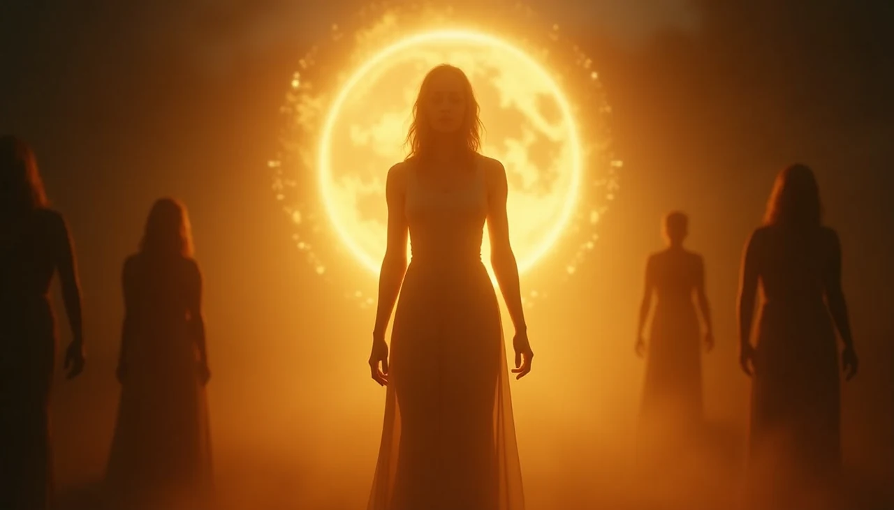 Woman surrounded by golden protective energy bubble shielding from negative people