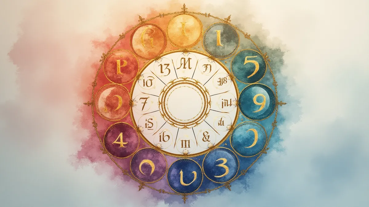 Life Path Numbers Numerology Wheel Numerology wheel with life path numbers 1 through 9 arranged in a spiritual mandala pattern